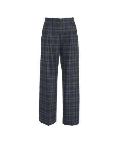 Ottod'ame Wide Fit Glencheck Pleated Trousers With Tailored Waistband In Black