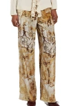 Ottod'ame Patterned Fluid Pants In Beige In Multi