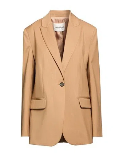 Ottod'ame Woman Blazer Camel Size 10 Polyester, Virgin Wool, Elastane In Neutral