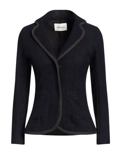 Ottod'ame Woman Blazer Navy Blue Size 10 Cotton, Polyester, Synthetic Fibers, Acrylic, Wool In Black