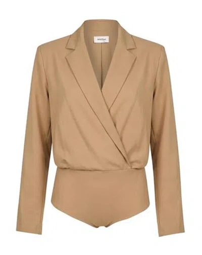 Ottod'ame Woman Bodysuit Beige Size 8 Polyester, Virgin Wool, Elastane