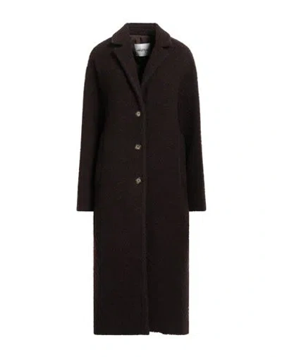 Ottod'ame Woman Coat Chocolate Brown Size 6 Virgin Wool, Polyamide
