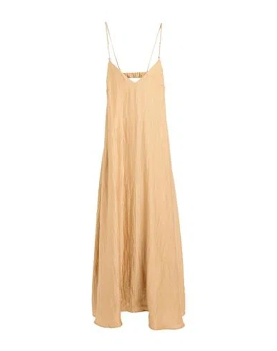 Ottod'ame Woman Maxi Dress Beige Size 10 Linen, Nylon In Neutral
