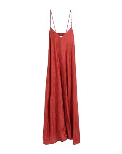 Ottod'ame Woman Maxi Dress Brick Size 12 Linen, Nylon In Burgundy
