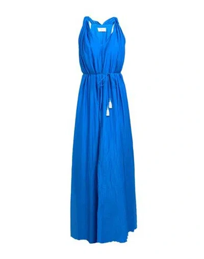 Ottod'ame Woman Maxi Dress Bright Blue Size 12 Cotton, Silk
