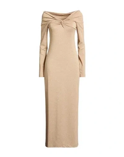 Ottod'ame Woman Maxi Dress Gold Size 10 Viscose, Polyester, Polyamide, Elastane In Brown
