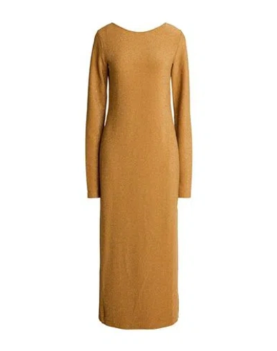 Ottod'ame Woman Maxi Dress Gold Size M Viscose, Polyester, Nylon, Elastane