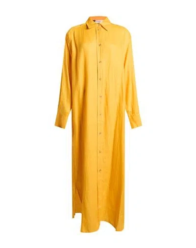Ottod'ame Woman Maxi Dress Mandarin Size 10 Linen In Yellow