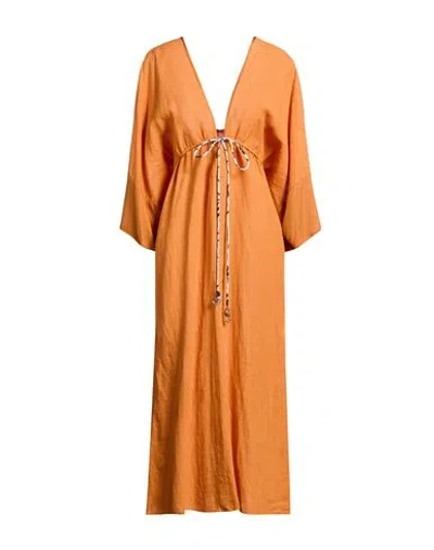 Ottod'ame Woman Maxi Dress Orange Size 6 Linen