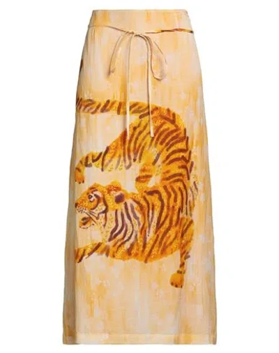 Ottod'ame Woman Maxi Skirt Apricot Size 4 Viscose, Linen In Orange