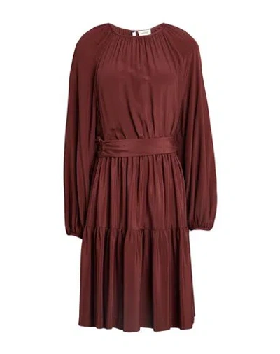 Ottod'ame Woman Midi Dress Brown Size 10 Acetate, Silk
