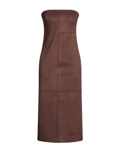 Ottod'ame Woman Midi Dress Brown Size 12 Polyester, Elastane