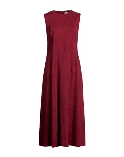 Ottod'ame Woman Midi Dress Burgundy Size 8 Linen, Viscose, Elastane In Red