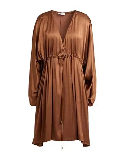 Ottod'ame Woman Midi Dress Camel Size 10 Viscose