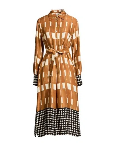 Ottod'ame Woman Midi Dress Camel Size 12 Viscose In Brown