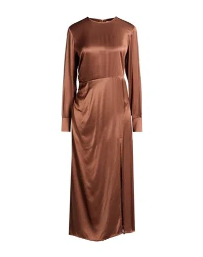 Ottod'ame Woman Midi Dress Camel Size 12 Viscose In Brown
