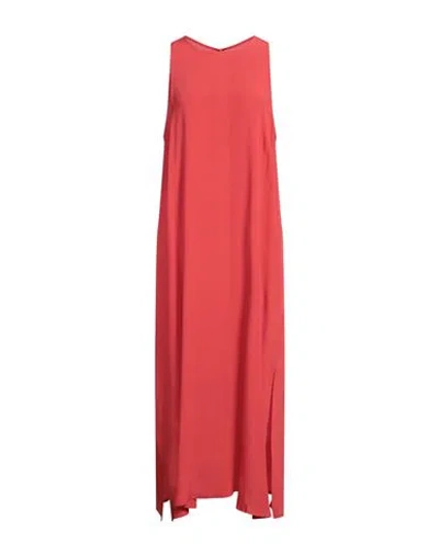 Ottod'ame Woman Midi Dress Coral Size 12 Acetate, Silk In Red