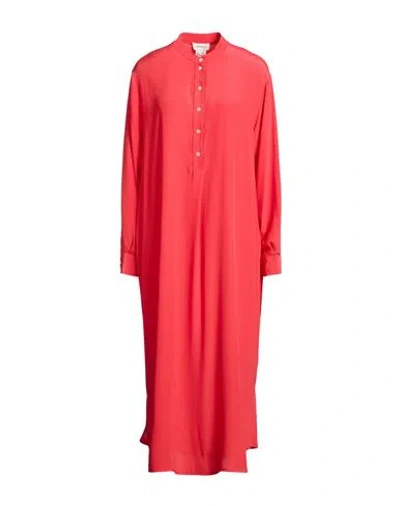 Ottod'ame Woman Midi Dress Coral Size 6 Acetate, Silk In Red