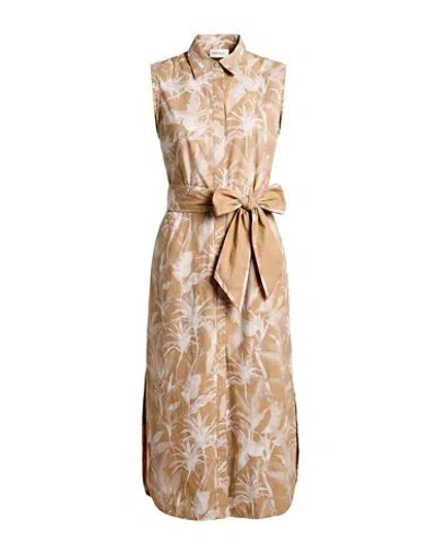 Ottod'ame Woman Midi Dress Light Brown Size 6 Cotton In Beige