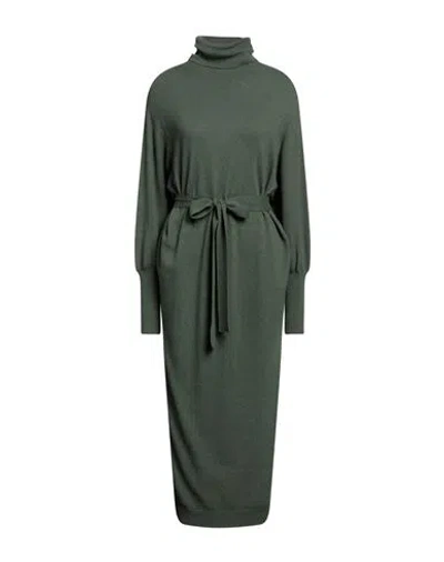 Ottod'ame Woman Midi Dress Military Green Size S Wool, Viscose, Polyamide, Cashmere