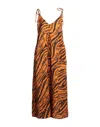 Ottod'ame Woman Midi Dress Orange Size 4 Viscose, Linen