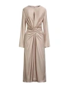Ottod'ame Woman Midi Dress Sand Size 2 Viscose In Neutral