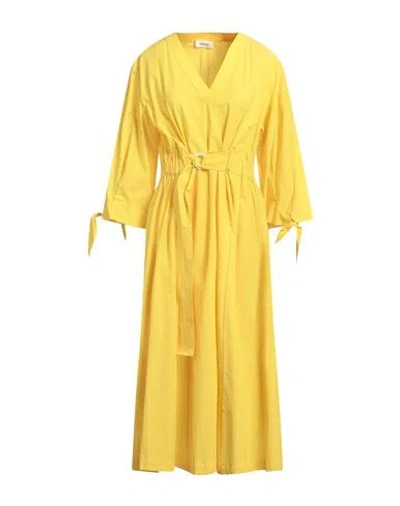Ottod'ame Woman Midi Dress Yellow Size 10 Cotton