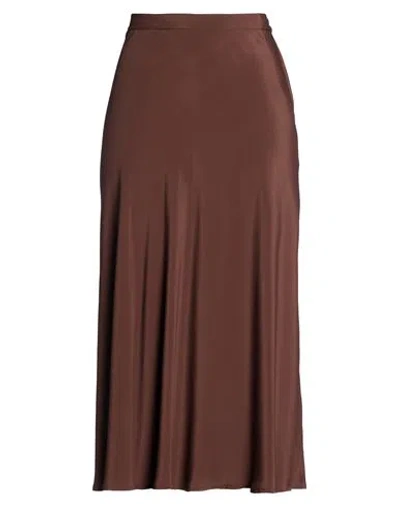 Ottod'ame Woman Midi Skirt Brown Size 10 Acetate, Silk
