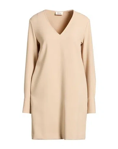 Ottod'ame Woman Mini Dress Beige Size 10 Polyester, Viscose, Elastane In Brown