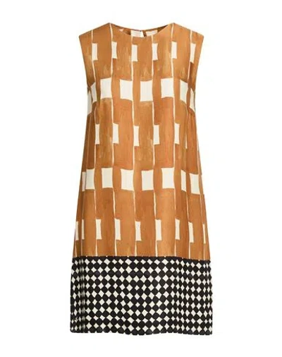 Ottod'ame Woman Mini Dress Camel Size 10 Viscose In Multi