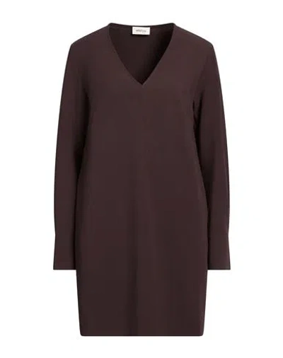Ottod'ame Woman Mini Dress Dark Brown Size 12 Polyester, Viscose, Elastane In Multi