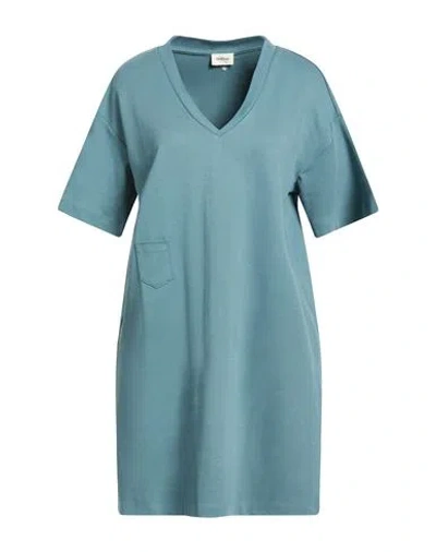 Ottod'ame Woman Mini Dress Slate Blue Size 12 Cotton