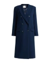 Ottod'ame Woman Overcoat & Trench Coat Navy Size 6 Polyester, Viscose, Elastane