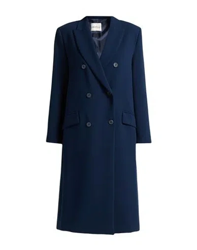 Ottod'ame Woman Overcoat & Trench Coat Navy Size 6 Polyester, Viscose, Elastane