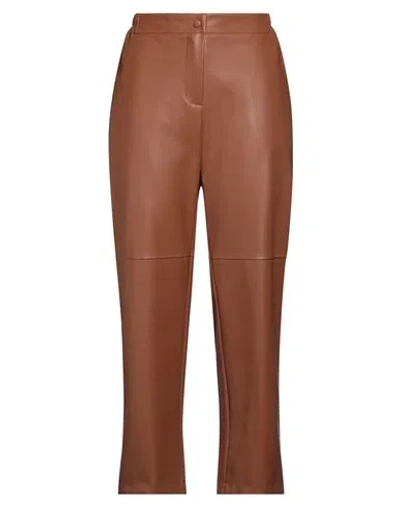 Ottod'ame Woman Pants Brown Size 10 Polyurethane, Polyester