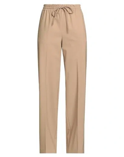 Ottod'ame Woman Pants Camel Size 10 Polyester, Virgin Wool, Elastane In Brown