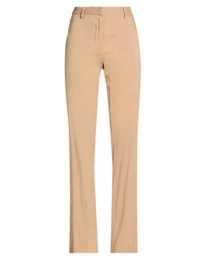 Ottod'ame Woman Pants Camel Size 12 Linen, Viscose, Elastane In Brown