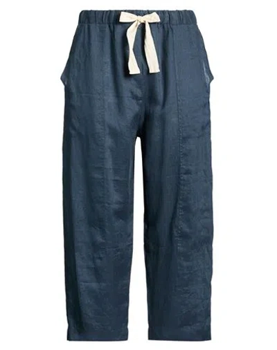 Ottod'ame Woman Pants Navy Size 10 Linen In Blue