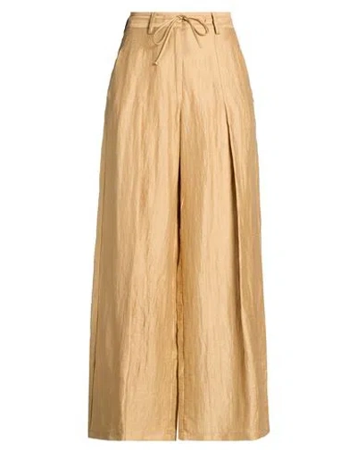 Ottod'ame Woman Pants Sand Size 10 Linen, Nylon In Yellow
