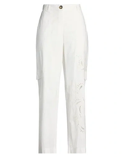 Ottod'ame Woman Pants White Size 10 Cotton, Polyester In Neutral