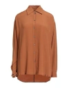 Ottod'ame Woman Shirt Tan Size 6 Acetate, Elastane