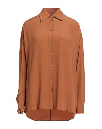 Ottod'ame Woman Shirt Tan Size 6 Acetate, Elastane