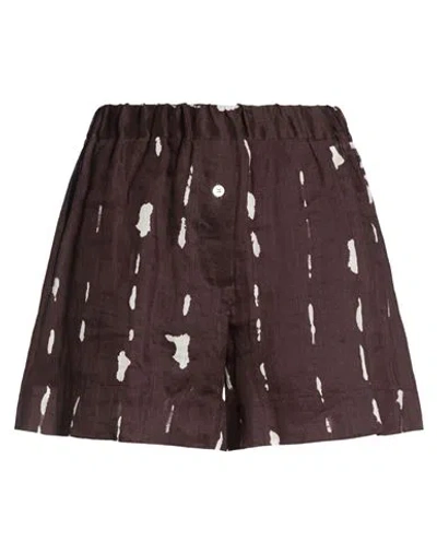 Ottod'ame Woman Shorts & Bermuda Shorts Dark Brown Size 10 Ramie