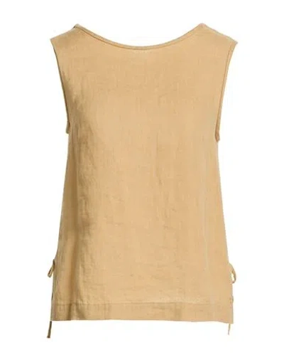 Ottod'ame Woman Top Beige Size 8 Linen In Brown