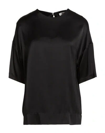 Ottod'ame Woman Top Black Size 12 Viscose In Animal Print