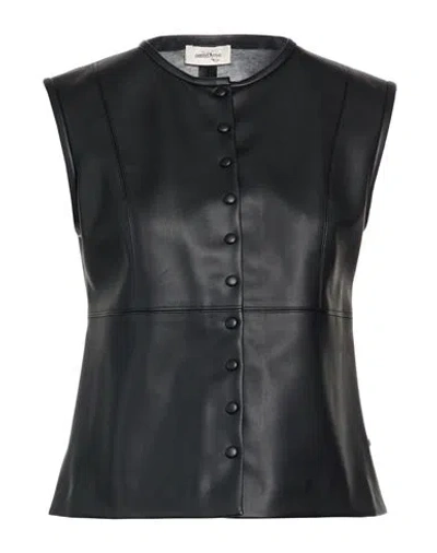 Ottod'ame Woman Top Black Size 6 Polyurethane, Polyester