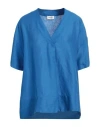 Ottod'ame Woman Top Blue Size 8 Linen In Blue
