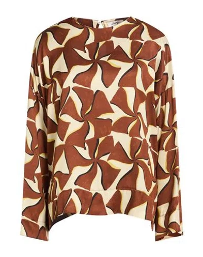 Ottod'ame Woman Top Brown Size 10 Viscose In Animal Print