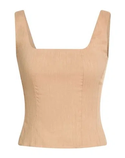Ottod'ame Woman Top Camel Size 6 Linen, Viscose, Elastane In Brown
