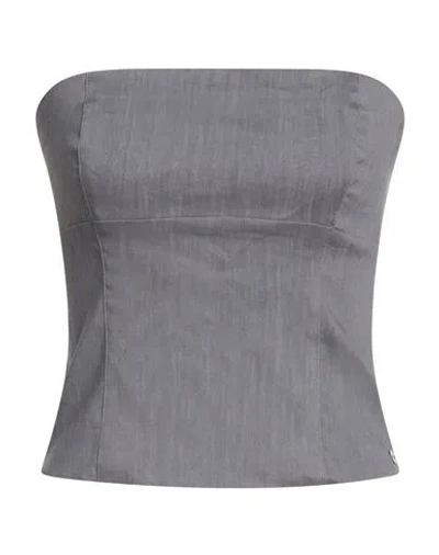 Ottod'ame Woman Top Grey Size 8 Linen, Viscose, Elastane In Gray